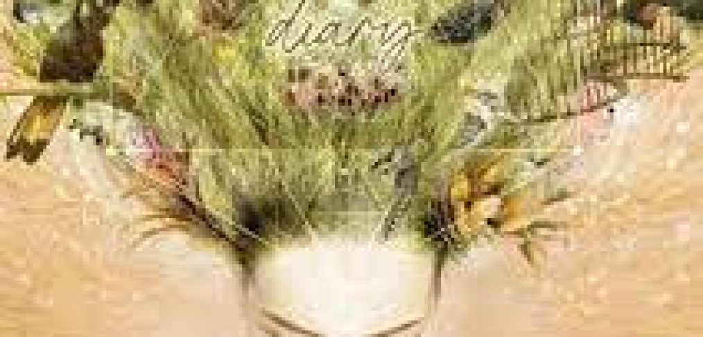 Cover of Gratitude Diary. Woman lying down with hair covered with plants, birds, nature