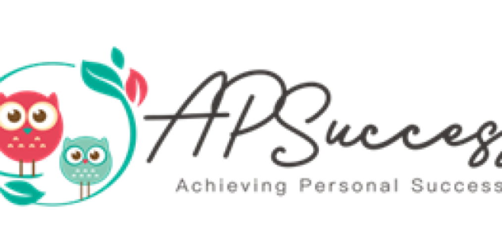 APSuccess Achieving Personal Success. Logo is two owl - red and green inside circle with leaves