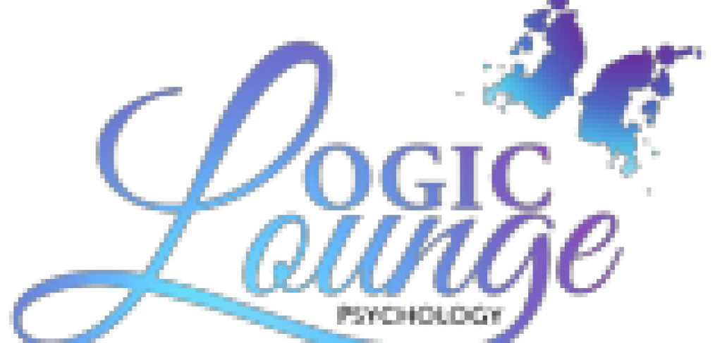 Cursive Logic Lounge Psychology with butterfly watermark