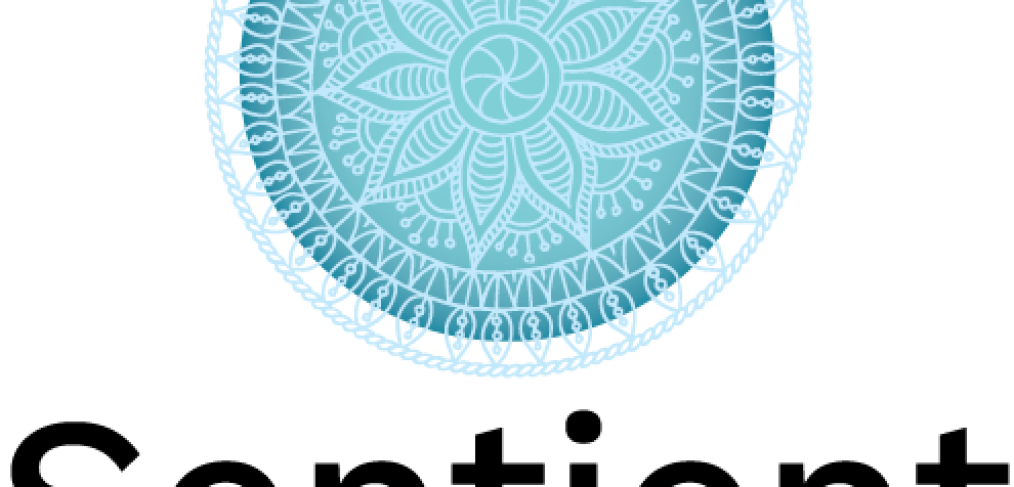 blue mandala logo on top and center. at the bottom, the words Sentient Professional Wellbeing
