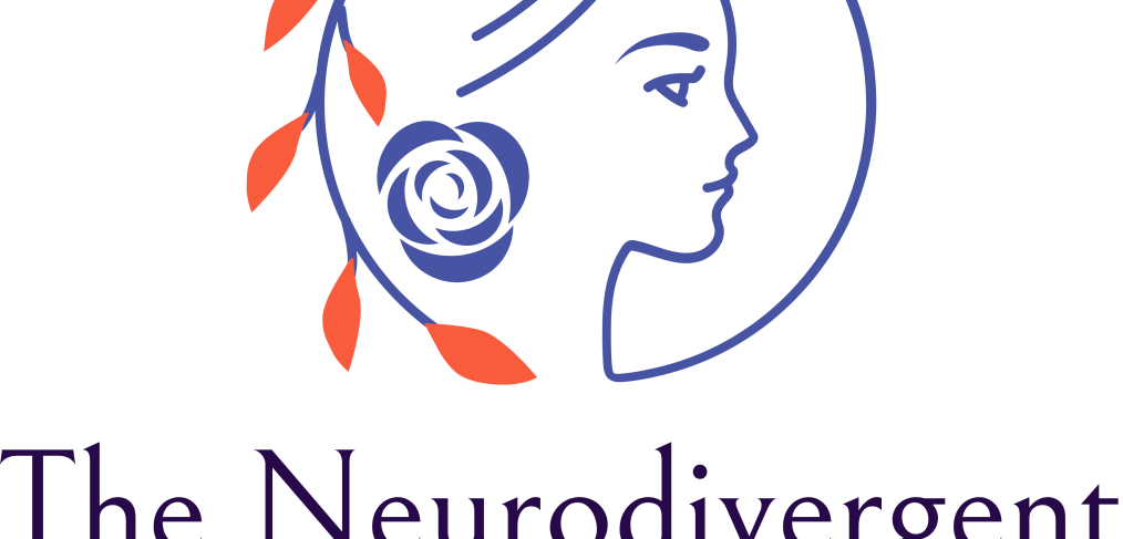 drawing of a side profile of a girl inside a circle, has earring like a flower and the other end of the circle has red leaves. at the bottom The Neurodivergent Naturopath is written